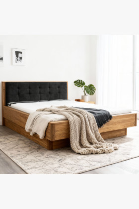 Tömör tölgyfa tárolós ágy 180x200 cm, lamellás ágyráccsal